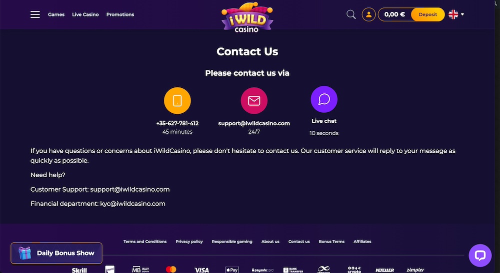 iWild Casino support iWild Casino support