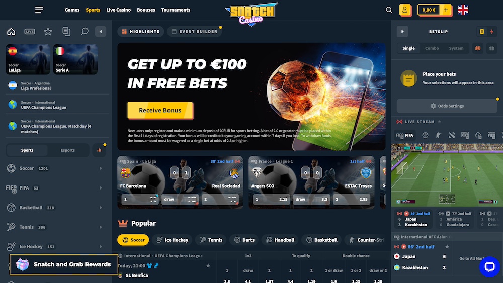 Snatch Casino bonus