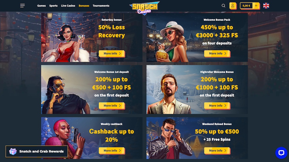 Snatch Casino no deposit bonus