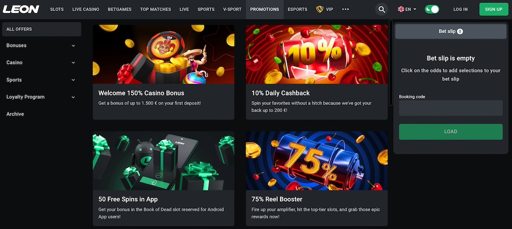 Leon Casino no deposit bonus